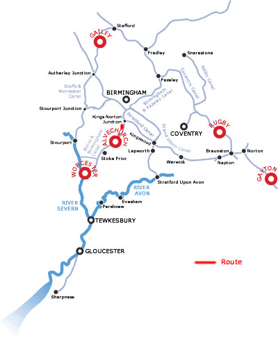 The Cadburys World From Alvechurch.php cruising route map