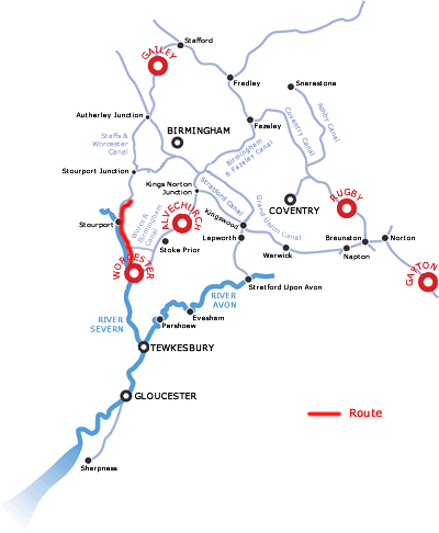 The Stourport Or Kidderminster From Worcester.php cruising route map